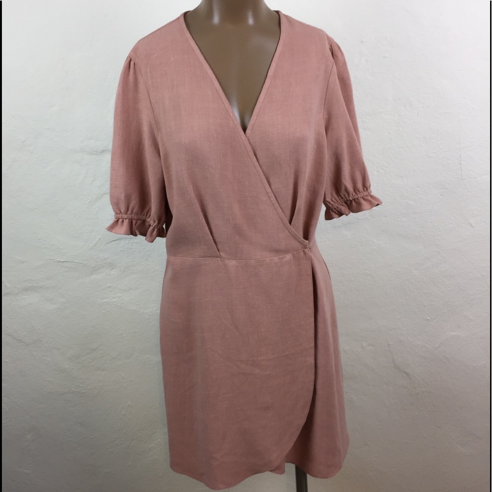 NOBODYS CHILD Peach LINEN Puff Sleeve WRAP BLOUSE